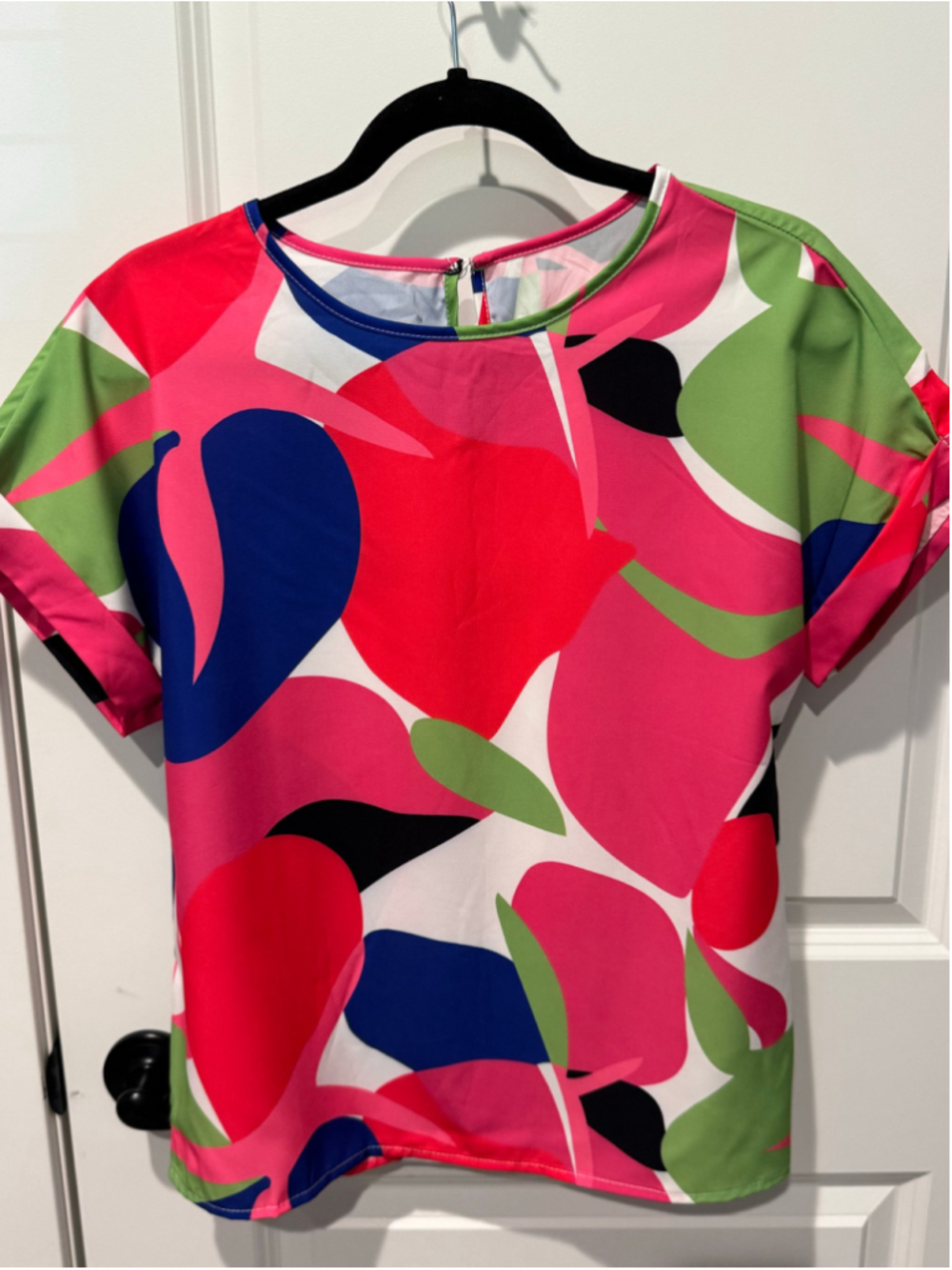 Women's SHEIN Abstract Print Short Sleeve Blouse, Size S, Pink/Green